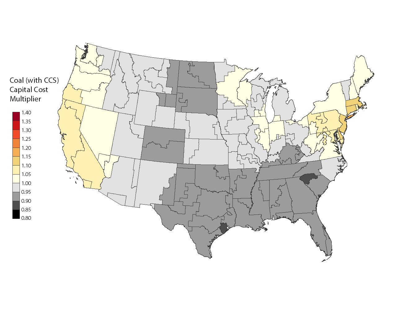 chart: Cost Multiplier Map - Coal (CCS)