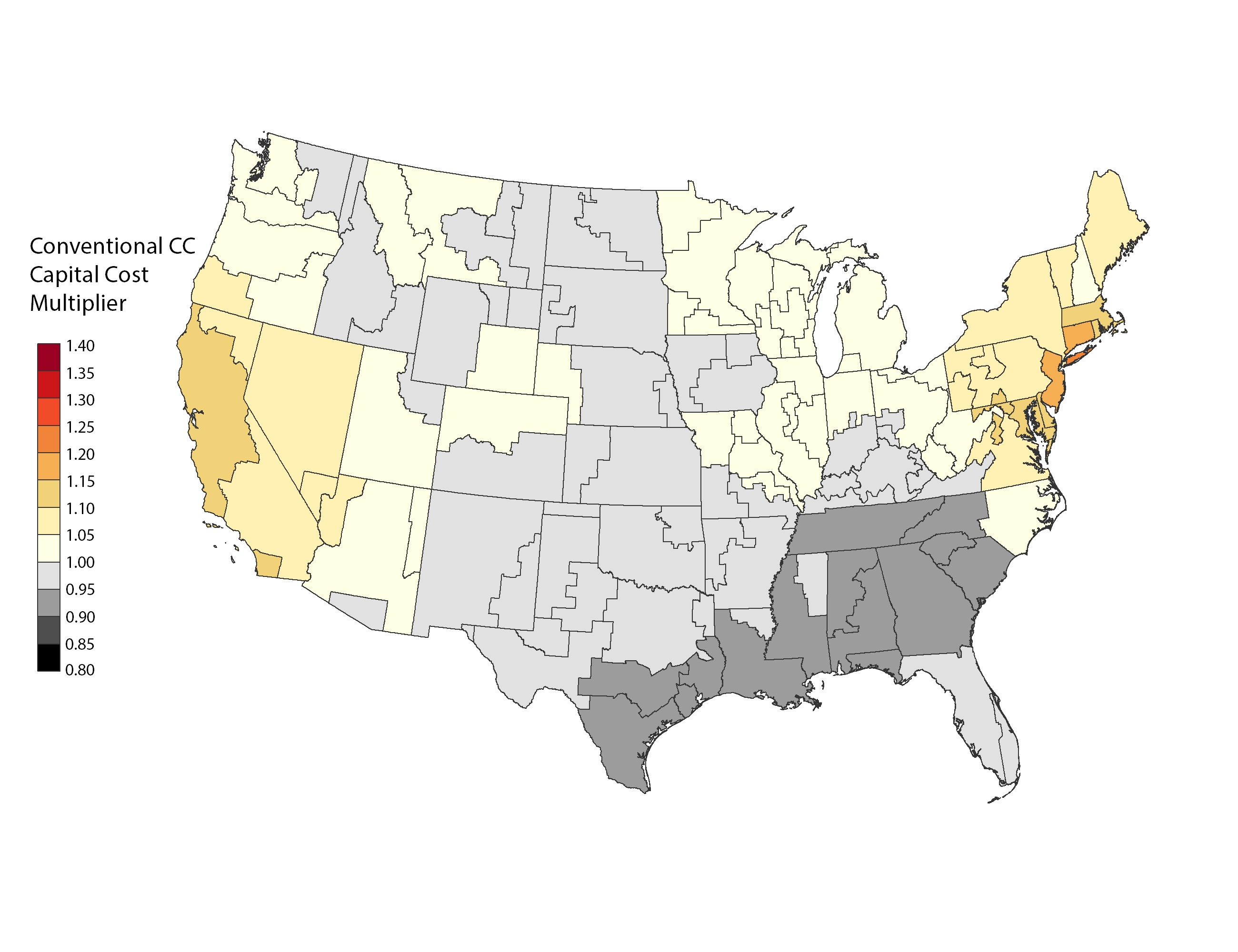 chart: Cost Multiplier Map - Convential CC