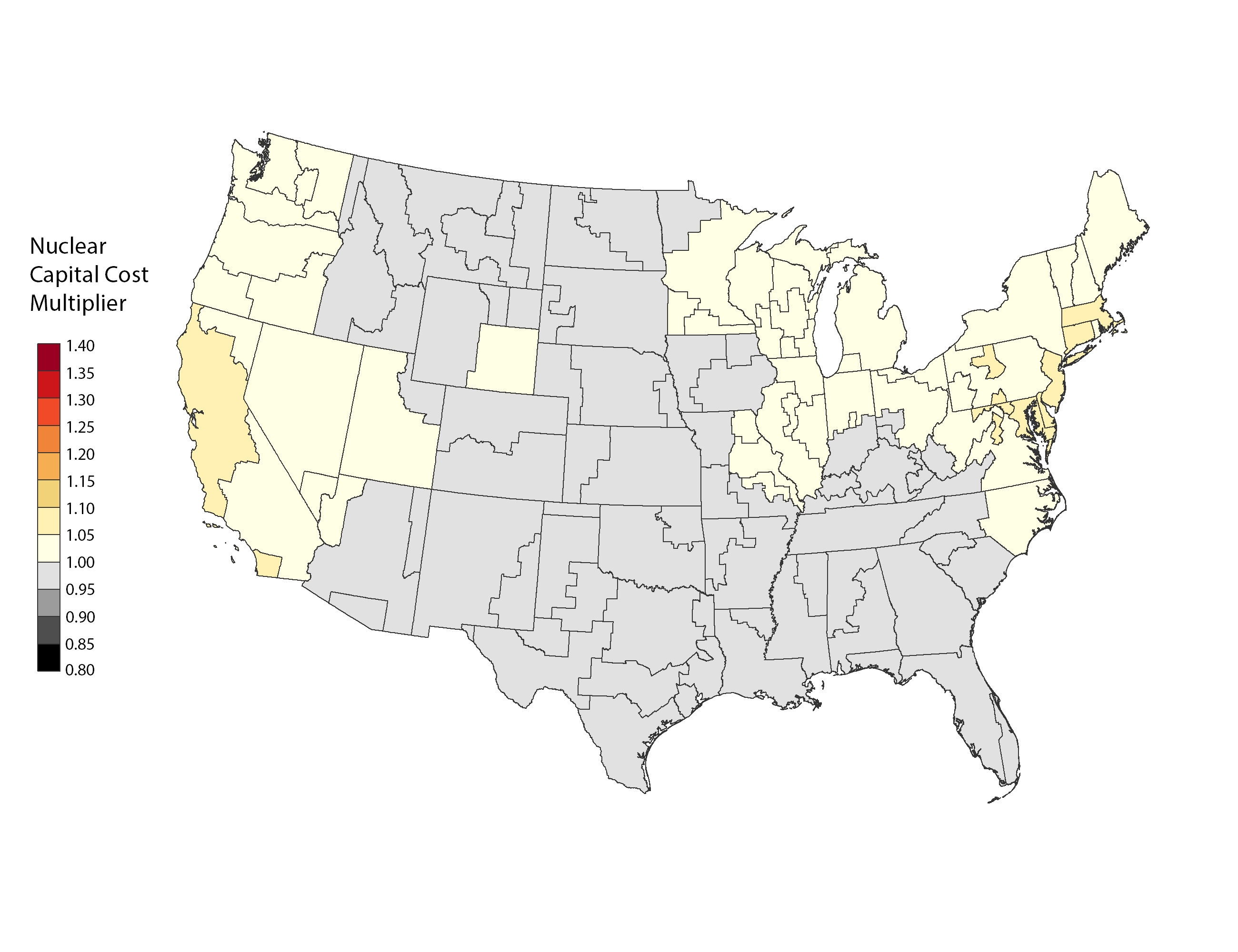 chart: Cost Multiplier Map - Nuclear