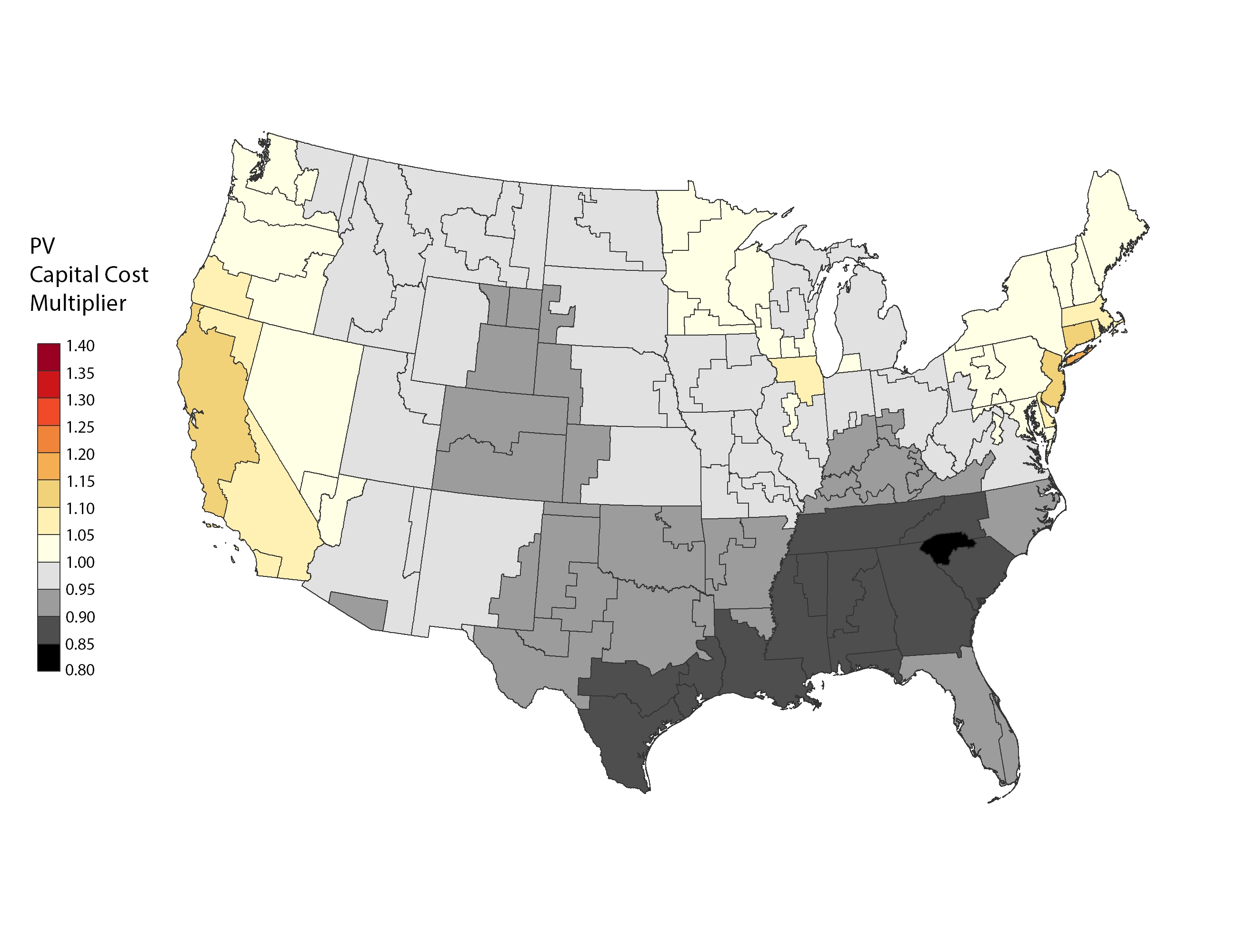 chart: Cost Multiplier Map - PV